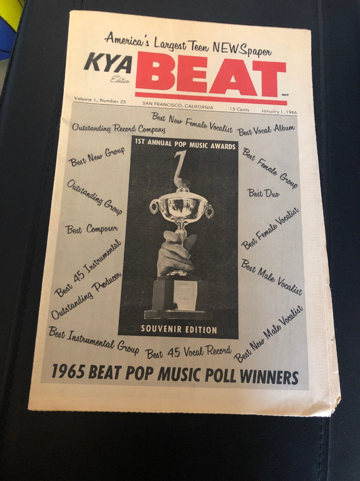 ULTRA RARE 1966 BEATLES Dylan KYA Radio NEWSPAPER San Francisco 1st POP Awards0