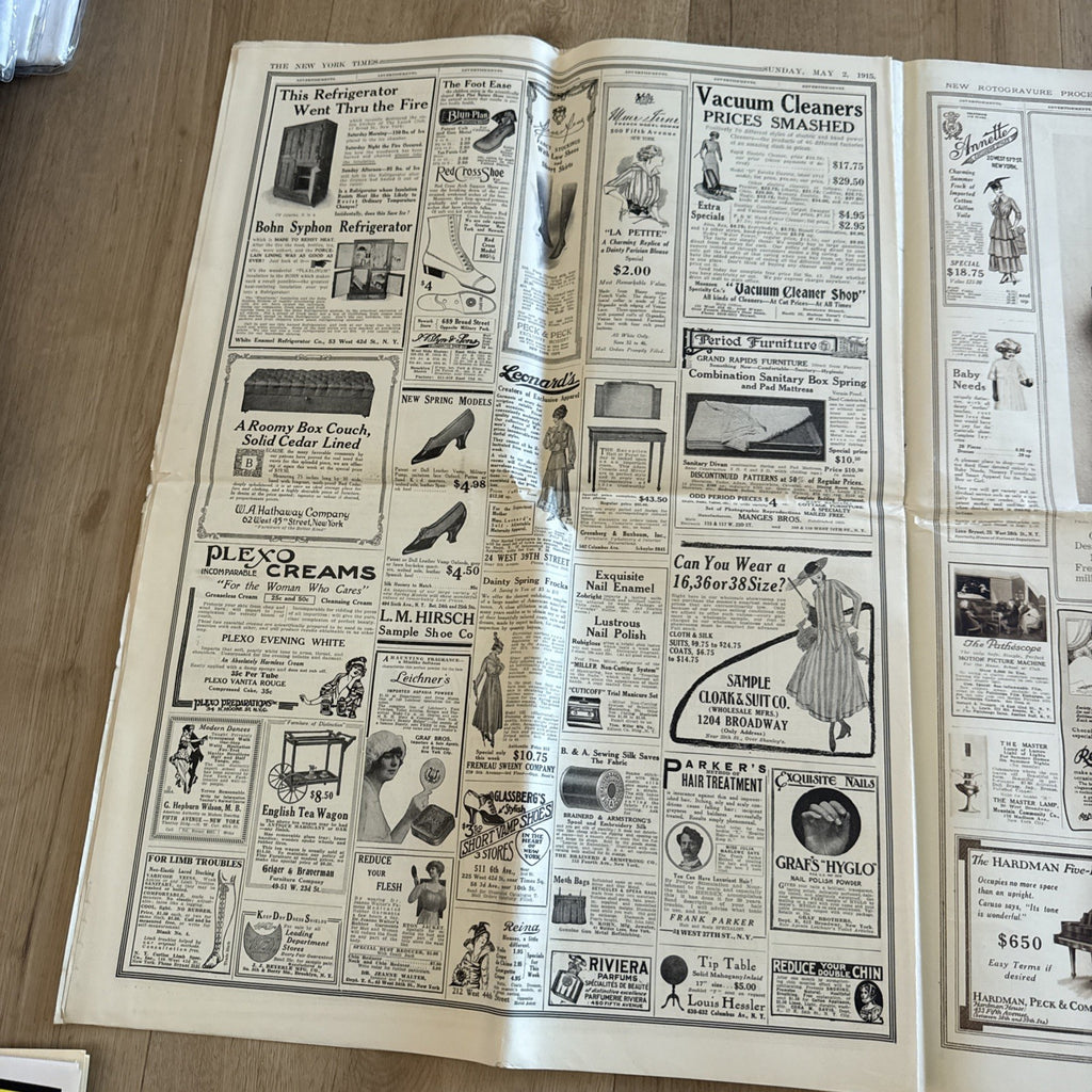 1915 antique NEW YORK TIMES rotogravure PARADE WWI SHIPS ADS FASHION3