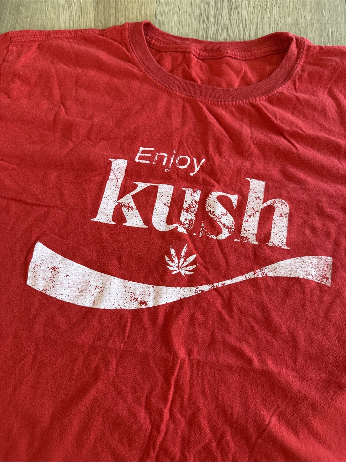 Cannabox "Enjoy Kush" Red T-Shirt Soda Shop Parody Distressed Logo Size XL?1