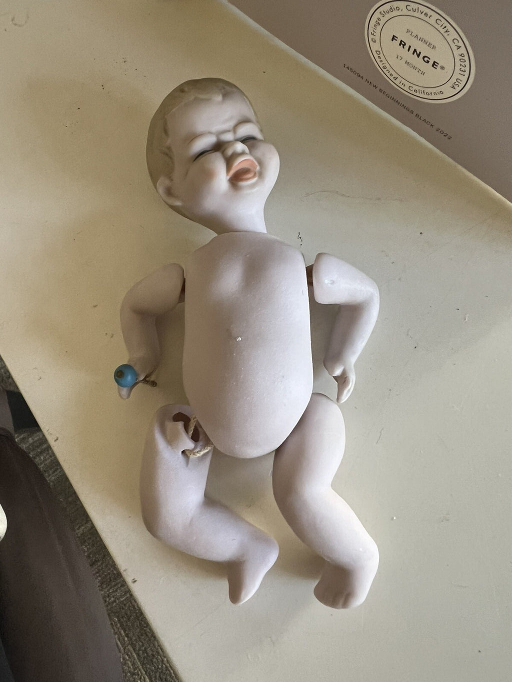 5” Vintage Bisque Crying Baby Doll With Rattle in Hand1