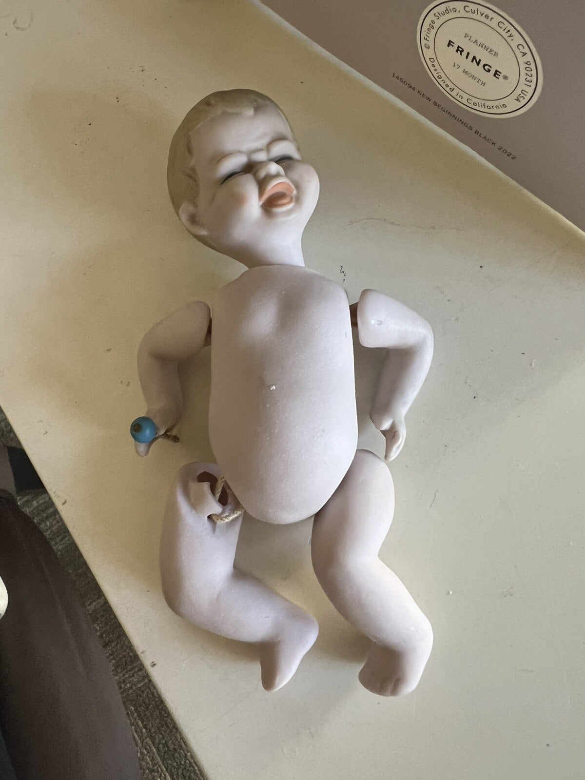 5” Vintage Bisque Crying Baby Doll With Rattle in Hand1
