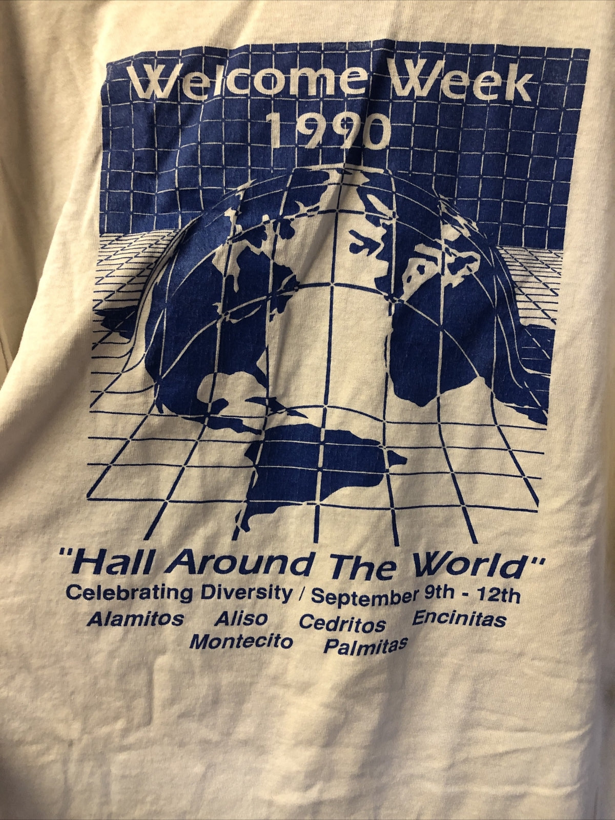Vintage 1990 Welcome Week T-Shirt “Hall Around The World” Size Large1