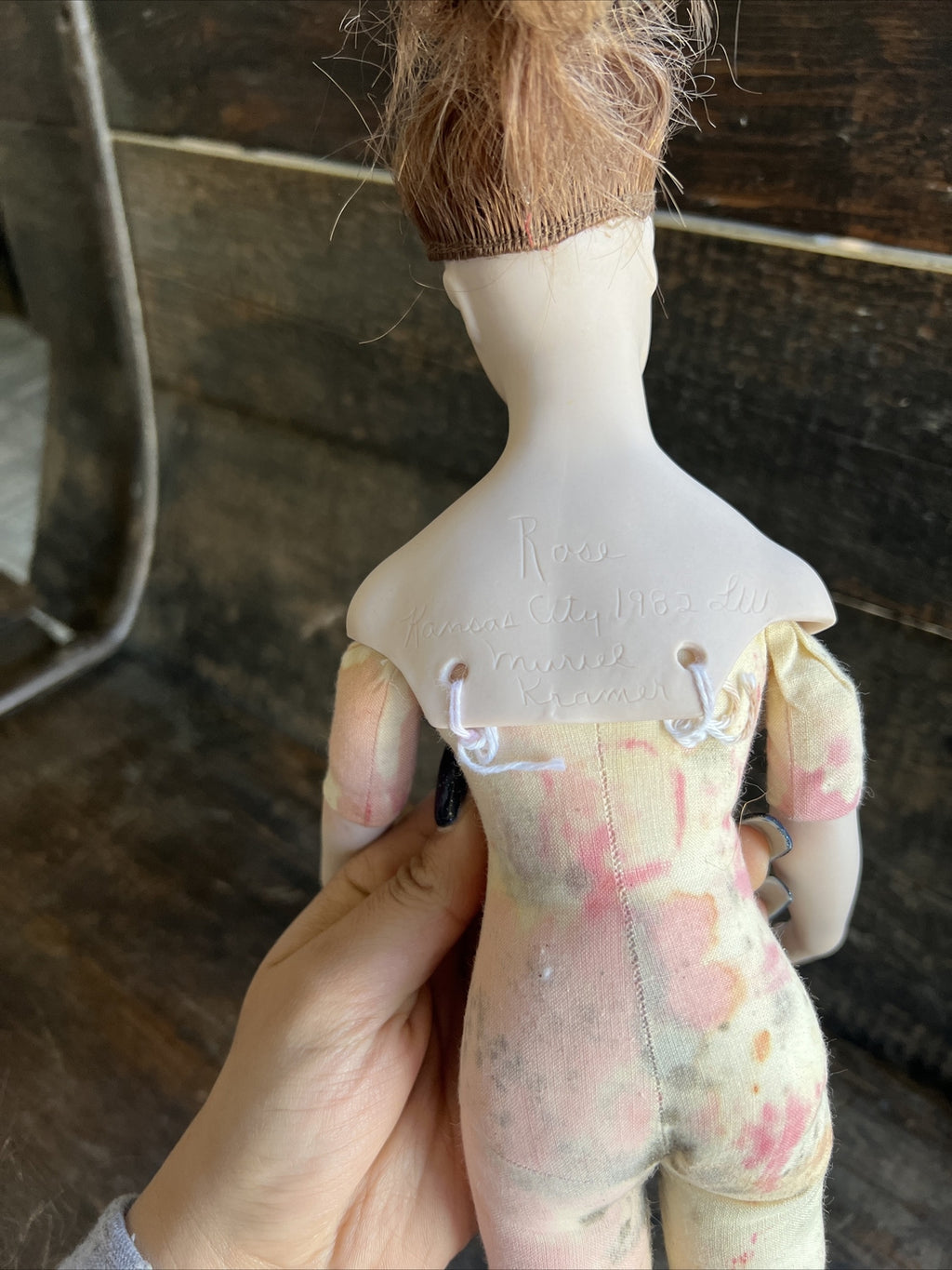 15” Vintage “Rose” Muriel Kramer Bisque Head Cloth Body Doll 19823