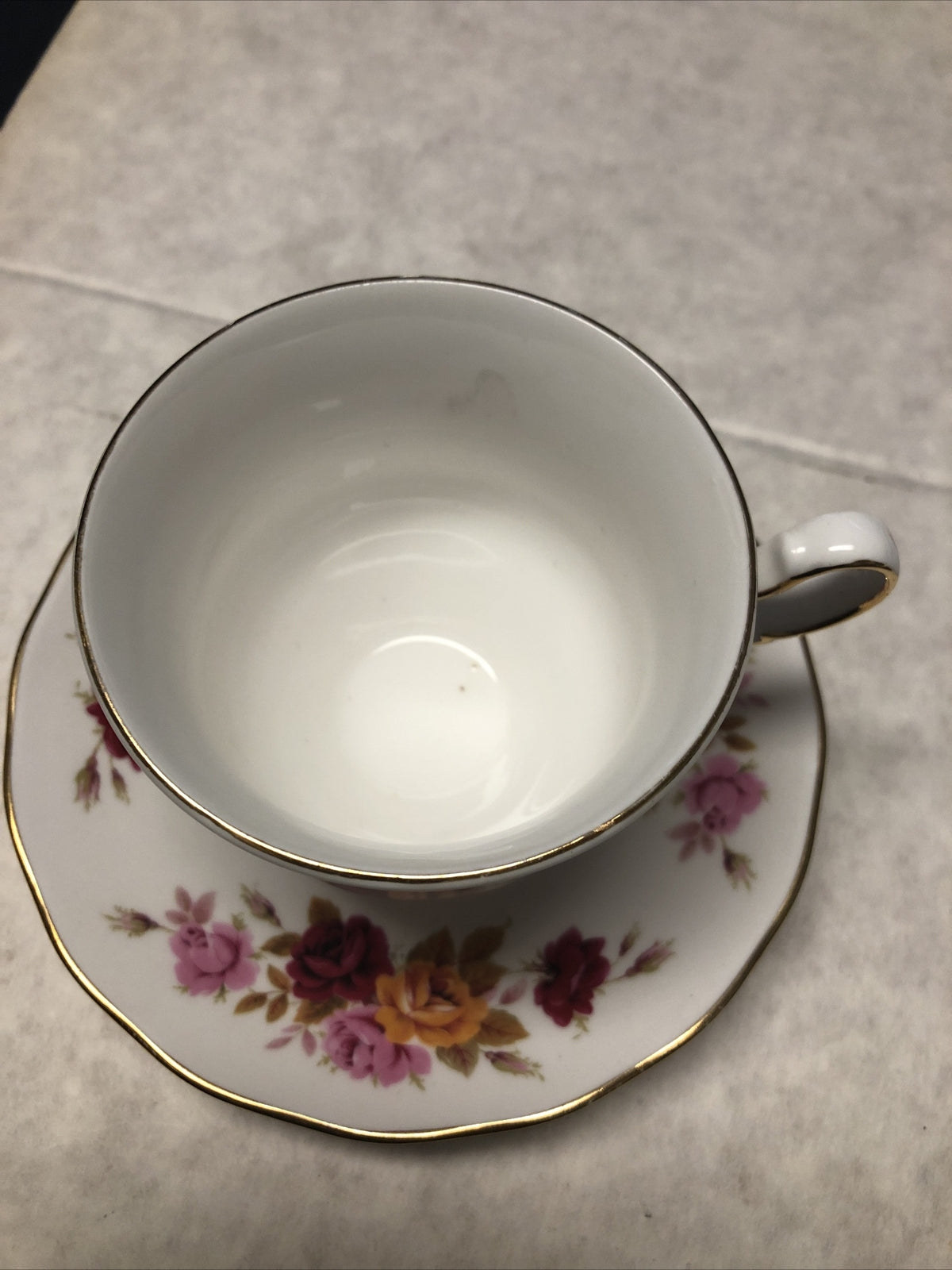 Vintage Queen Anne Pedestal Teacup and Saucer Pink & Red Roses English China1