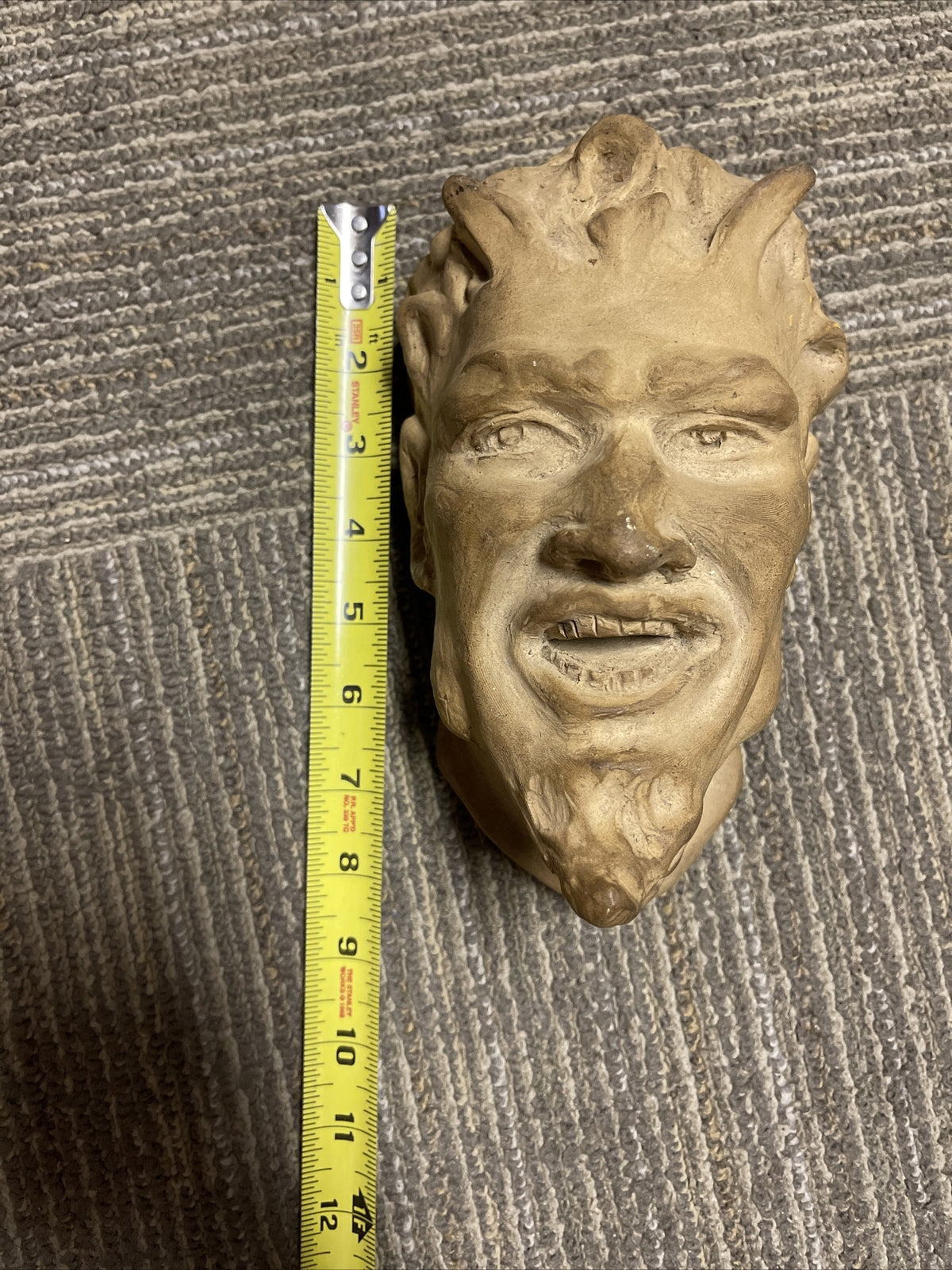 1912 Antique Devil Demon Gargoyle Monster Head Sculpture Oddities signed chase10