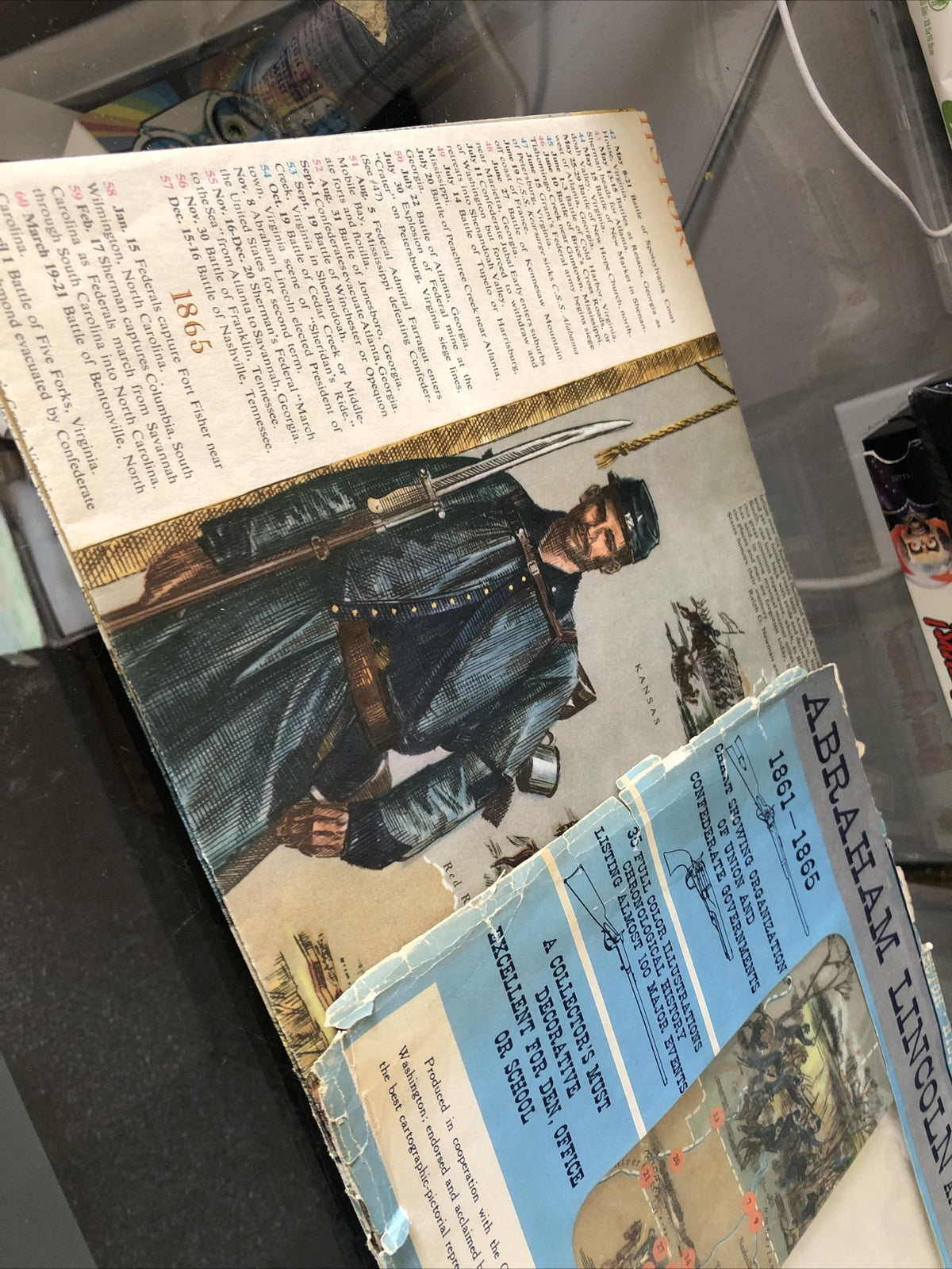 Rare Abraham Lincoln And The Civil War Mural Map 1861-1865 / 1961-19656