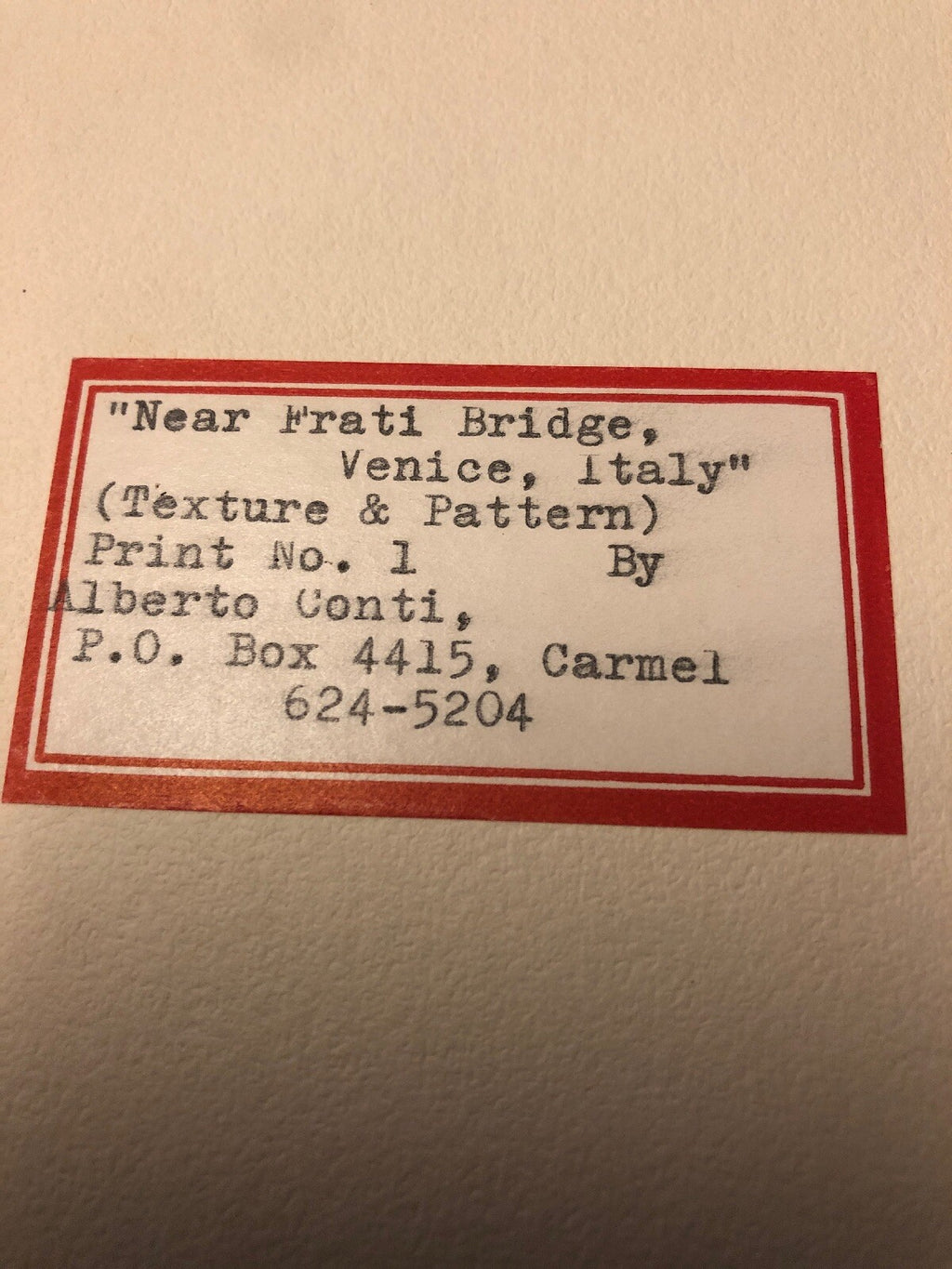 ALBERTO CONTI;VINTAGE Near Frat I Bridge Italy, Alberto Conti. Venice ITALY Phot2