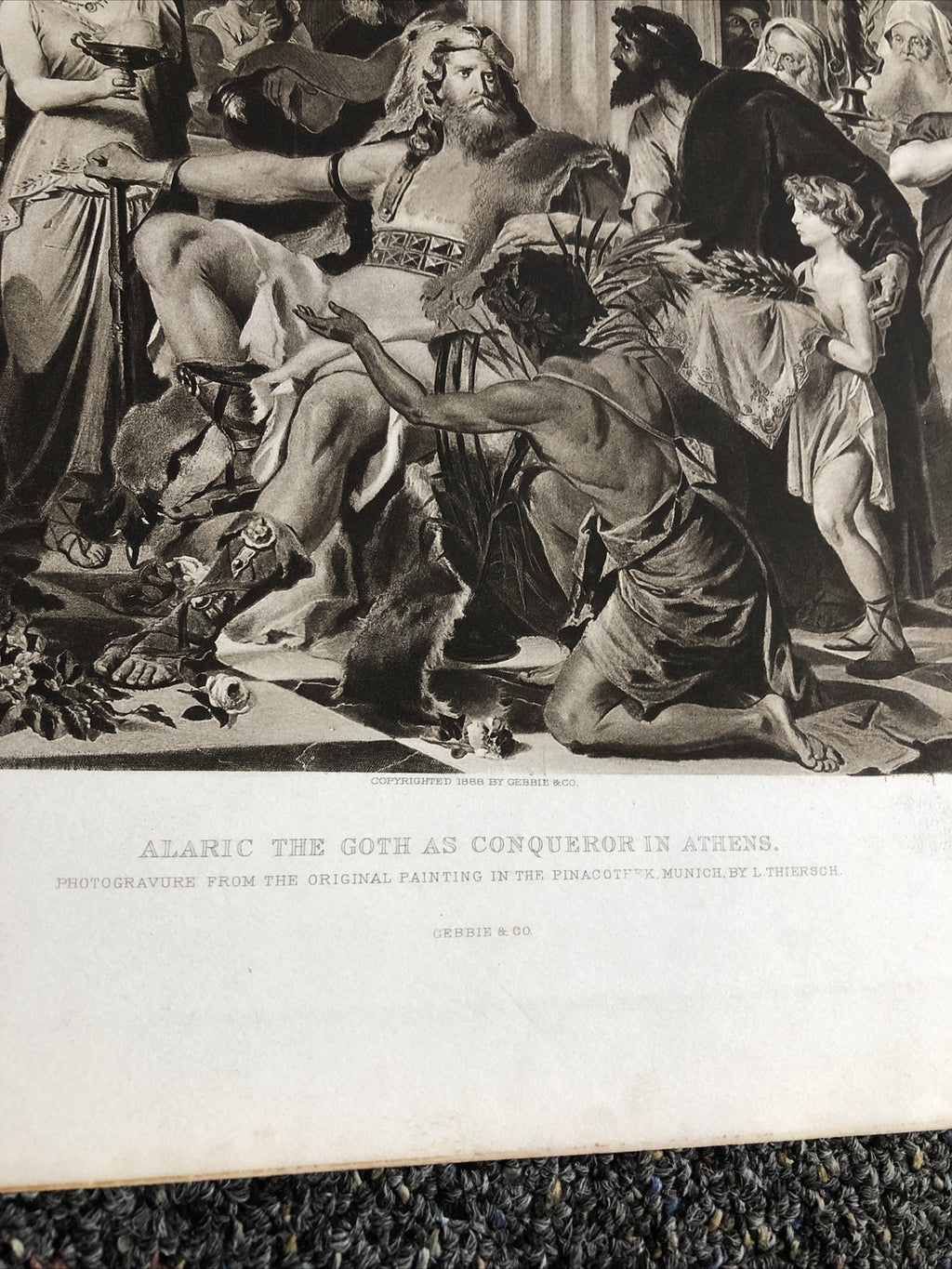 Antique 1888 photogravure "Alaric the Goth as Conqueror in Athens," L. Thiersch1