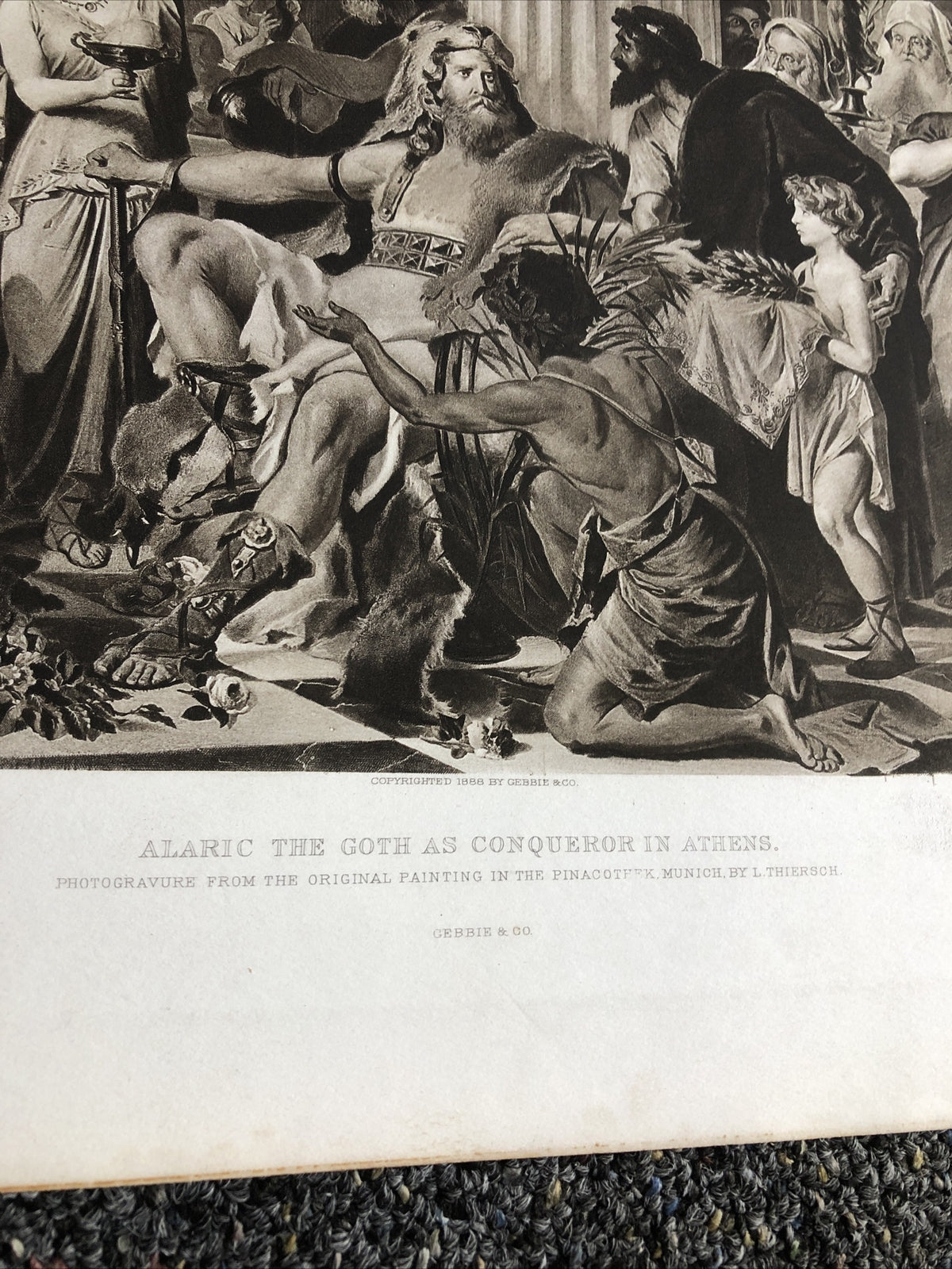 Antique 1888 photogravure "Alaric the Goth as Conqueror in Athens," L. Thiersch1