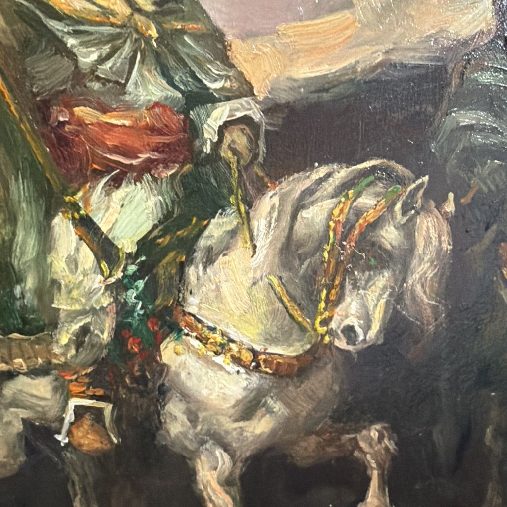 OLD ANTIQUE Ottoman ARAB LANDSCAPE OIL PAINTING Horse MAN MUSLIM Warrior Caravan4