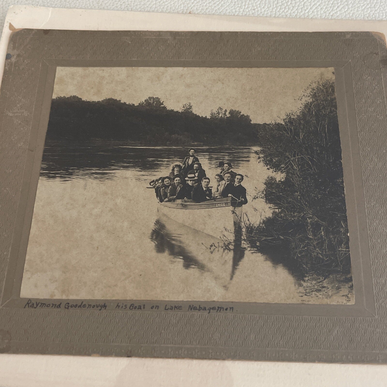 Real Antique Photo Not RPPC Boat On Lake Nebagemon Raymond Goodenough 1900s1