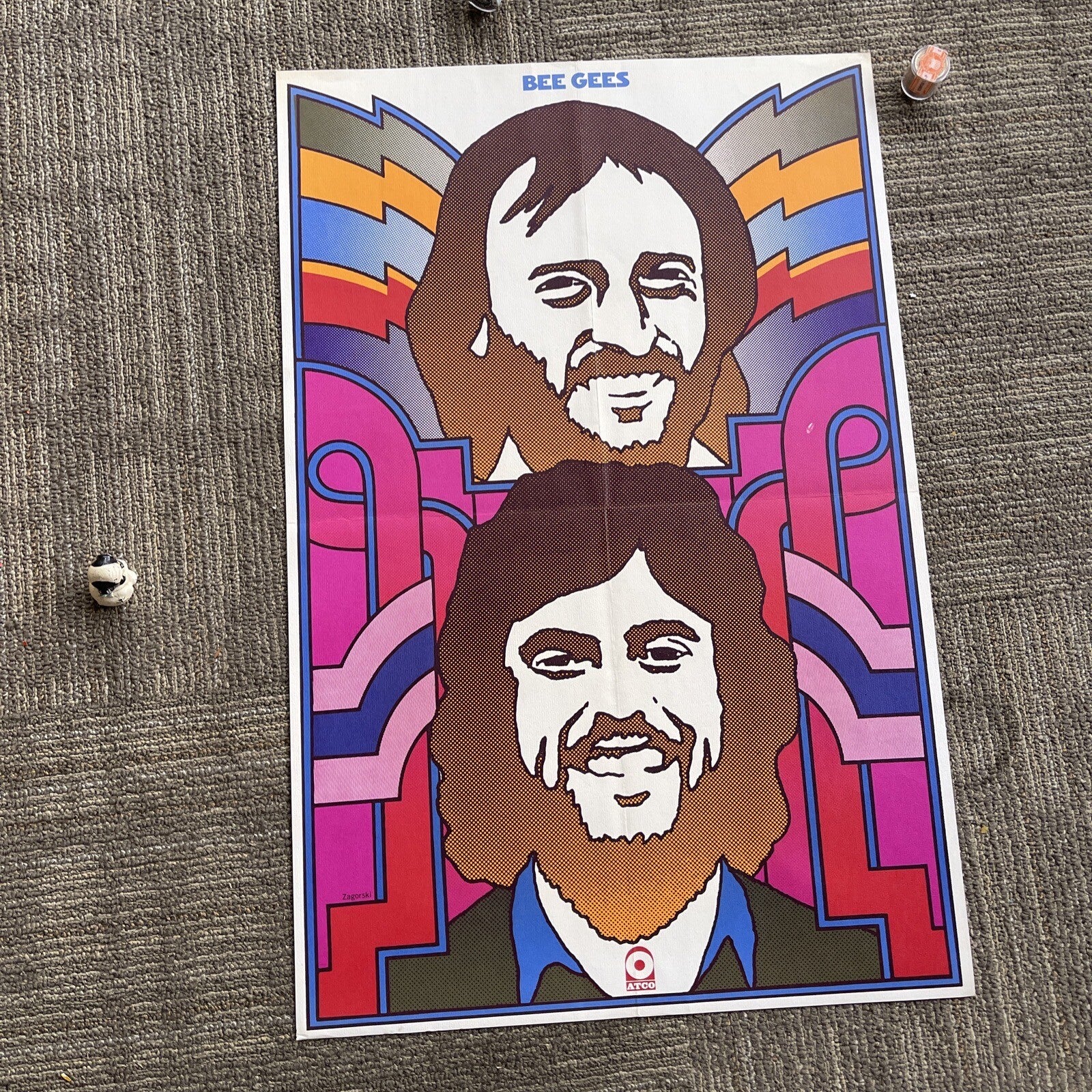 #157 1970s Bee Gees Record Store Promo Poster 19” X 29” Zagorski Psychedelic Art0