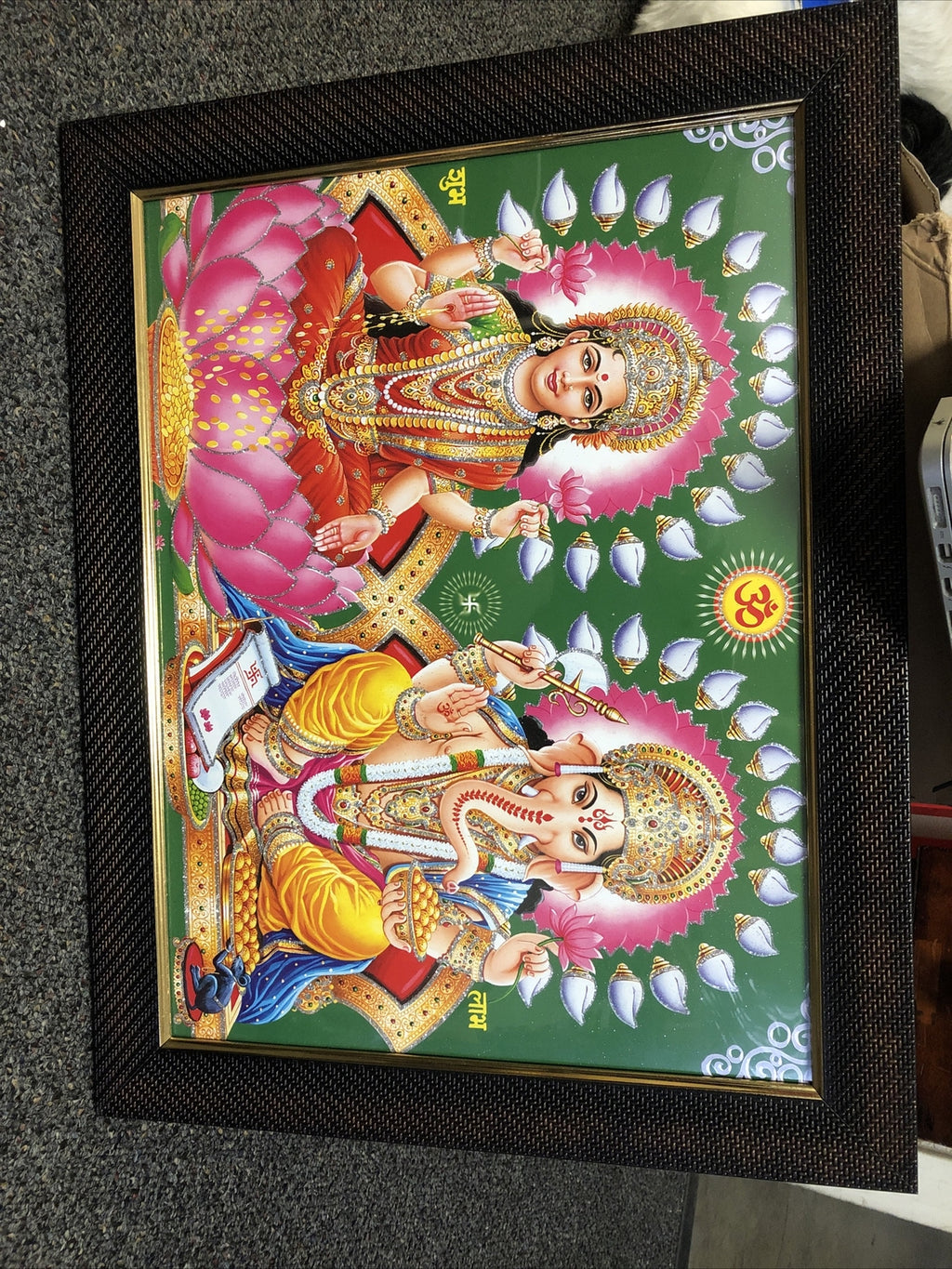 Indian Framed Picture- Lakshmi & Vinayaki (Ganesha) 18.5”x14.5”0
