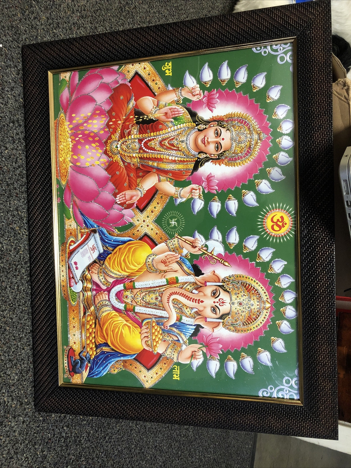 Indian Framed Picture- Lakshmi & Vinayaki (Ganesha) 18.5”x14.5”0