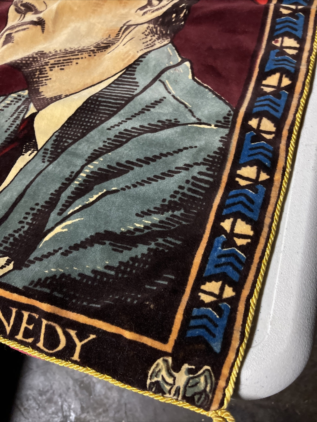 Amazing and Original 1964 John F Kennedy Presidential Banner Velvet 33” X 23”2
