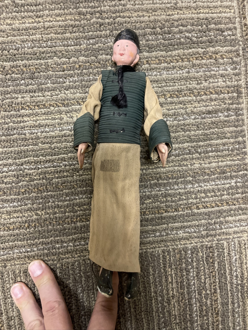 Quing Dynasty 1920s Antique Chinese Asian Wire Composition Doll Manchu 9.5”0