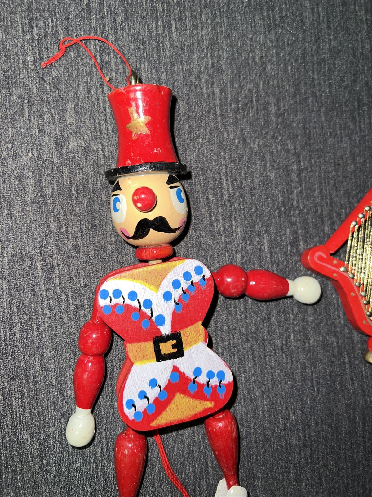 Nutcracker Style Pull String Dancing Wood Ornament Vintage Christmas Decoration3