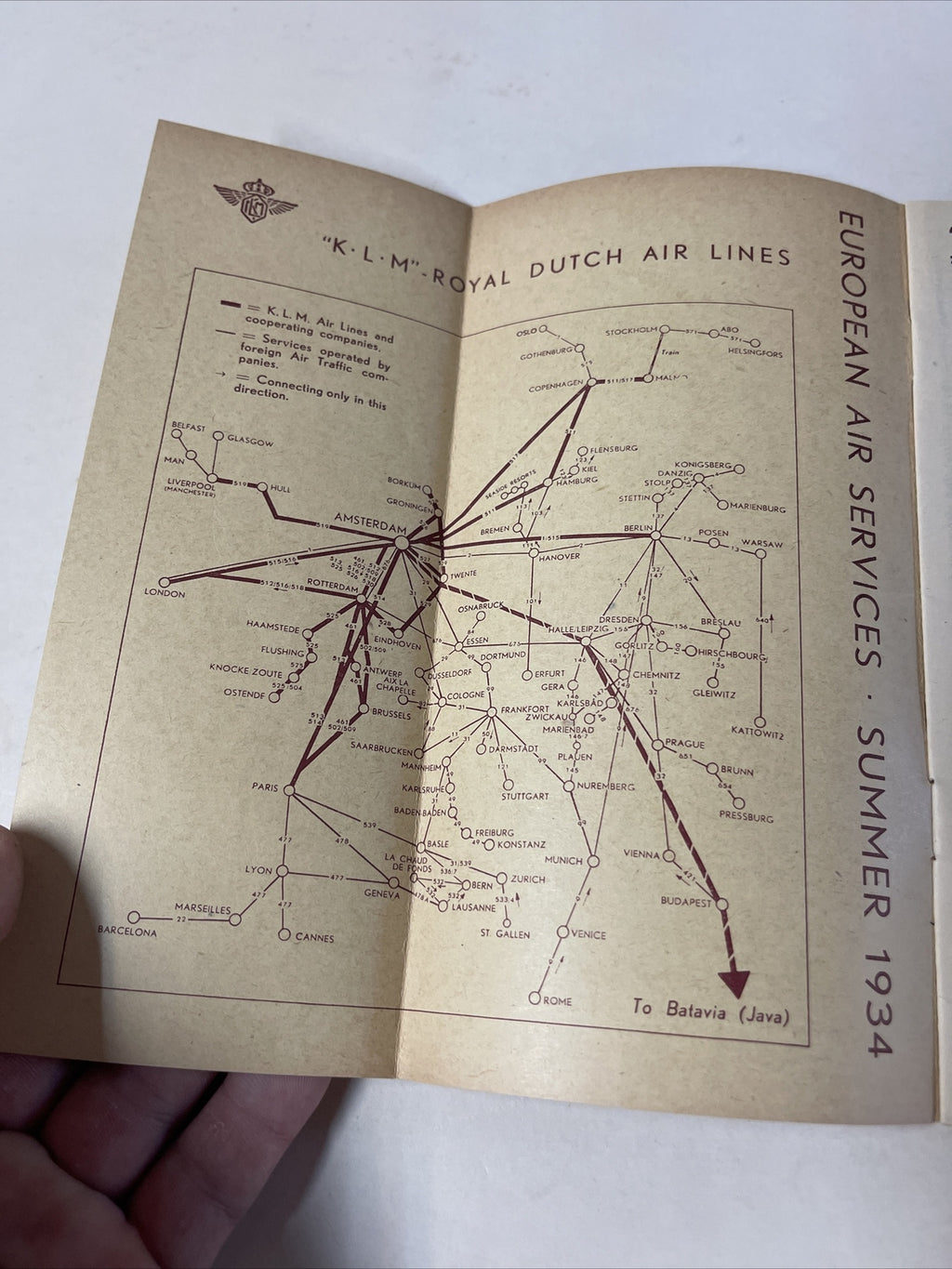 KLM Royal Dutch May 1934 AIRLINE TIMETABLE SCHEDULE Brochure flight Map2