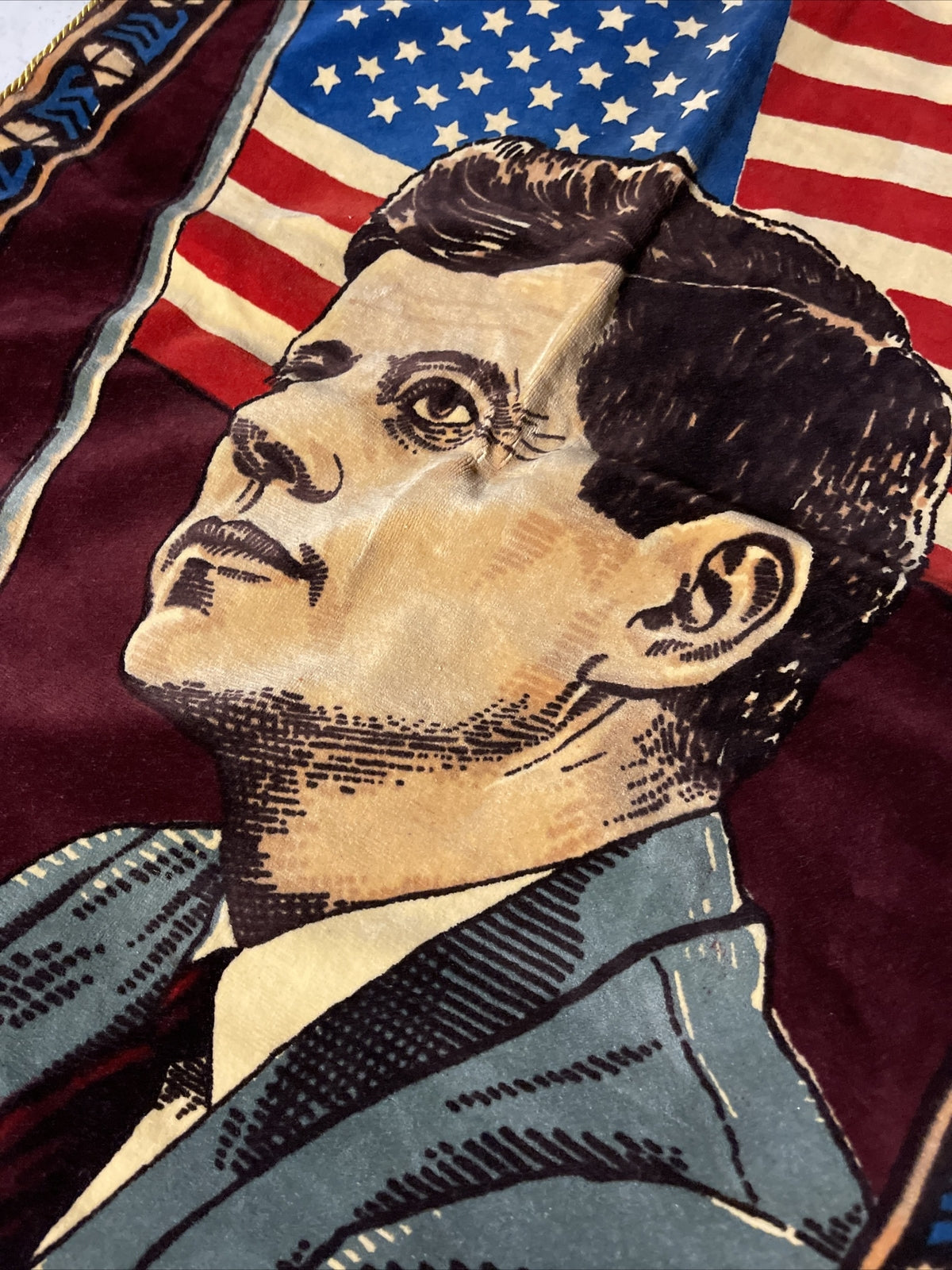Amazing and Original 1964 John F Kennedy Presidential Banner Velvet 33” X 23”3