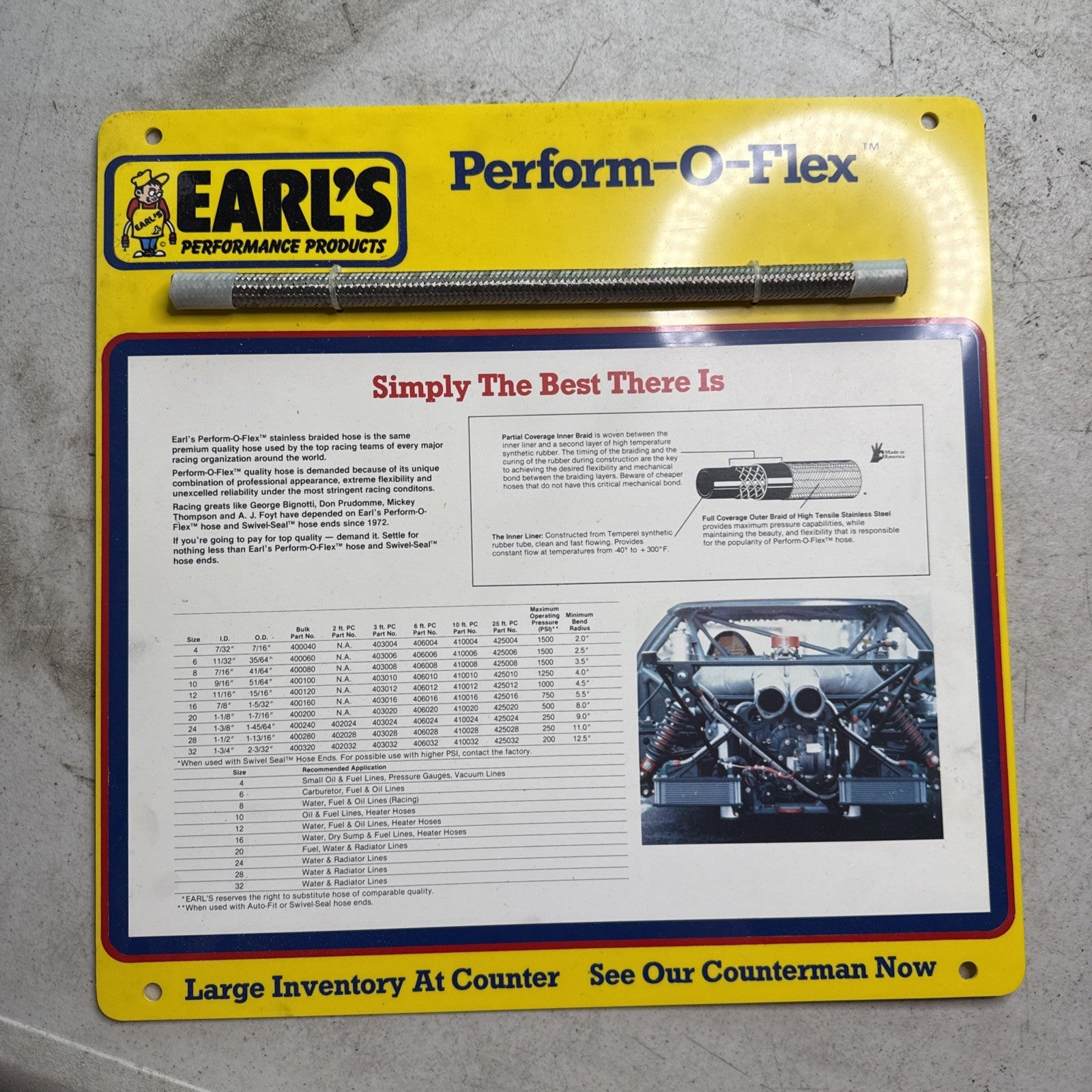 Vintage Earl’s Racing Display 15x15 – 1980s Perform-O-Flex Hose Promo Sign0