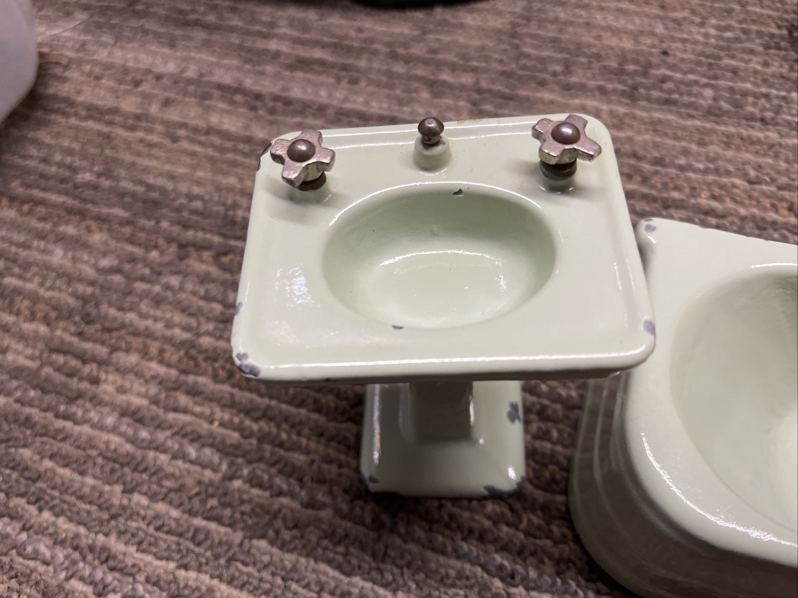 Antique Arcade Crane Cast Iron Toy Doll Size Bathroom Sink And Tub Lot Set1