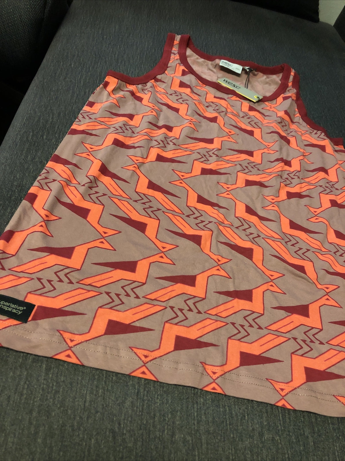 NWT WeSC Mens Tank Top Sleeveless Regular Fit Red/Orange Size Small4