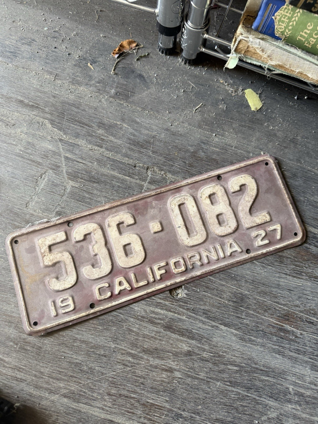 Vintage 1927 California License Plate - Original Maroon & White - YOM Clear2