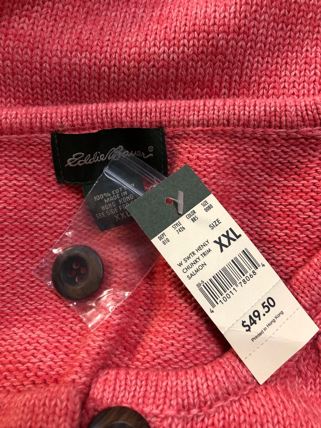 NWT Eddie Bauer Rose Pink Cotton Knit Crew Neck Cardigan Sweater Women Size XXL0