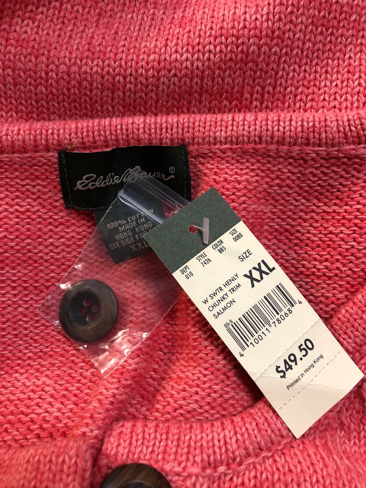 NWT Eddie Bauer Rose Pink Cotton Knit Crew Neck Cardigan Sweater Women Size XXL0