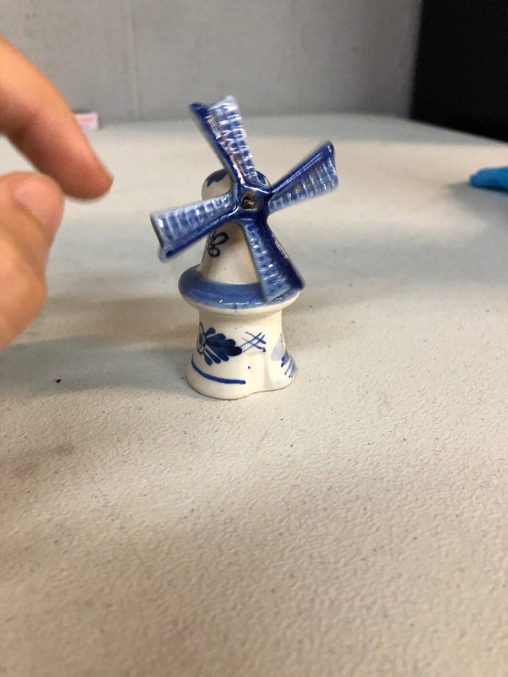 Dutch Windmill Salt  Shaker, Delft Blue & White Hand Painted Holland1