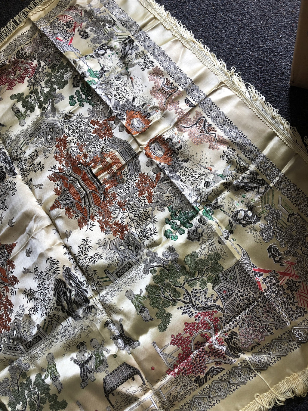 Vintage Double Sided Chinese Silk Brocade 37”x37”6
