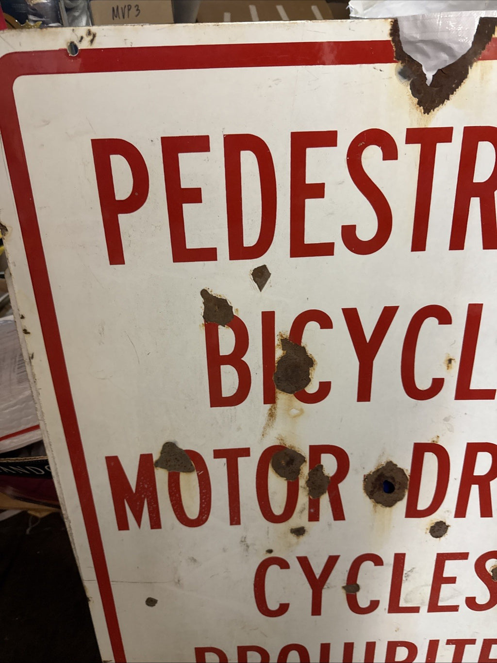 Original Calif Porcelain Freeway Sign  35” X 28” Bicycles Motor Driven Cycles1
