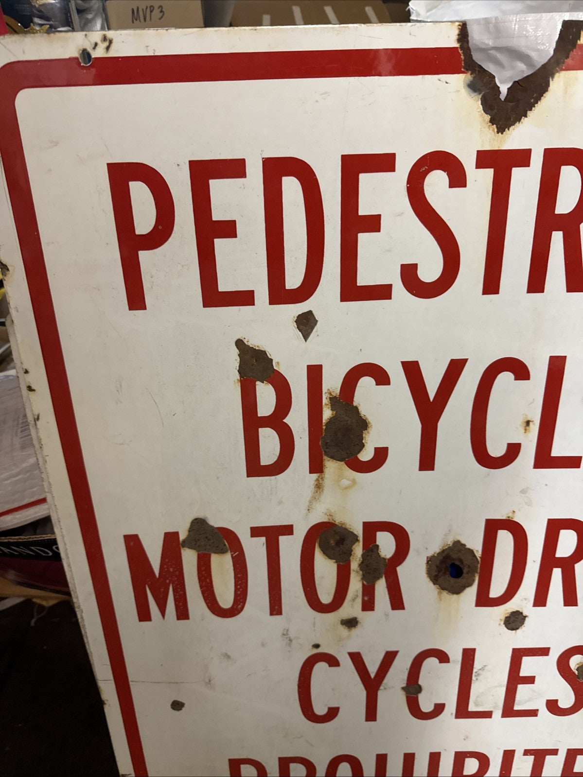 Original Calif Porcelain Freeway Sign  35” X 28” Bicycles Motor Driven Cycles1