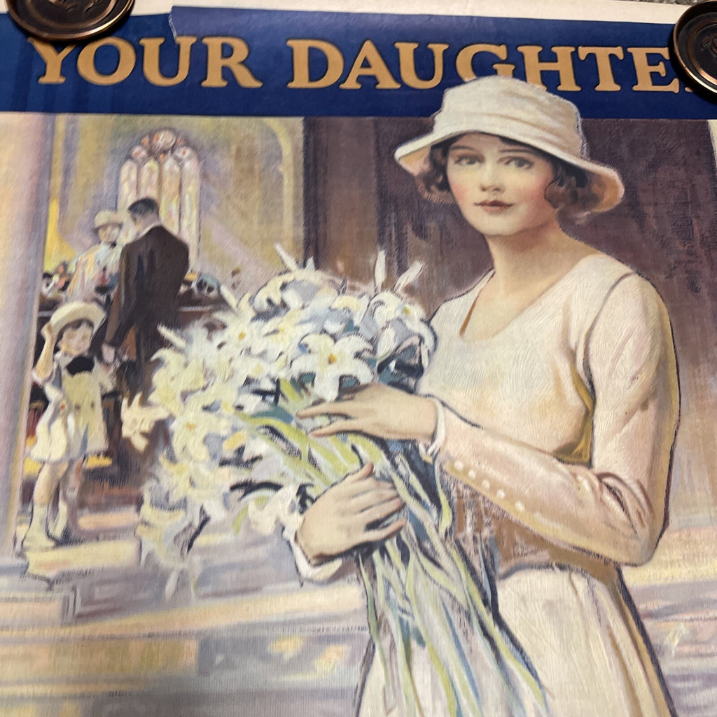 #197 Vintage 1940s Inter church World Movement Mother Daughter Poster 28x21”7