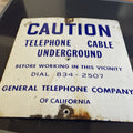 Cobalt Blue Porcelain Sign Caution Cable Underground General Telephone 12”0
