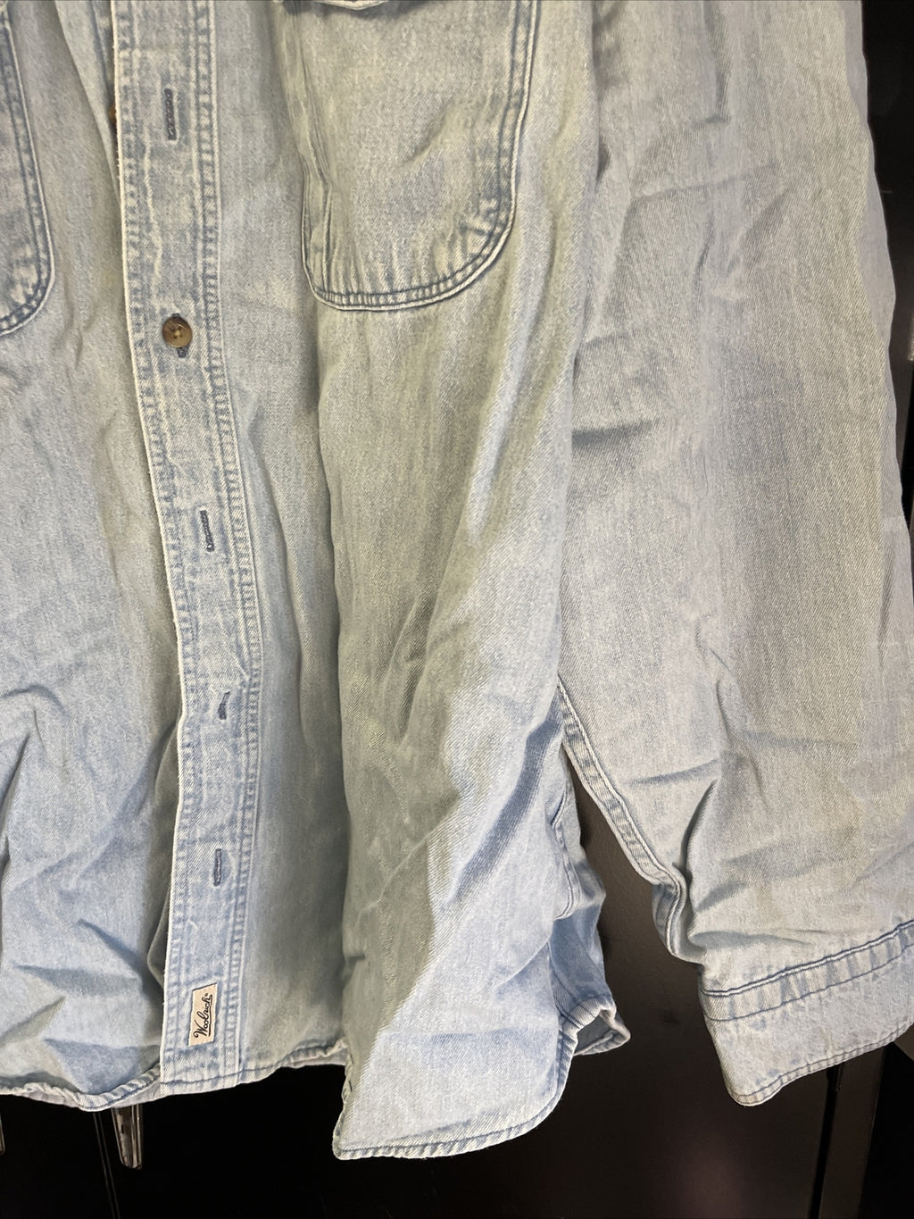 Woolrich Denim Elbow Patch Sz XL Long Sleeve Button Up Shirt Barn Chore Jacket3