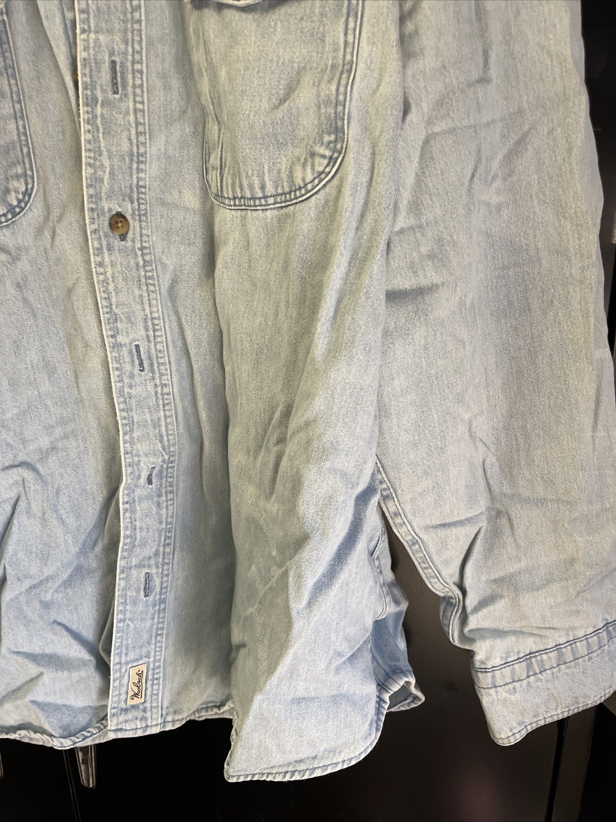 Woolrich Denim Elbow Patch Sz XL Long Sleeve Button Up Shirt Barn Chore Jacket3