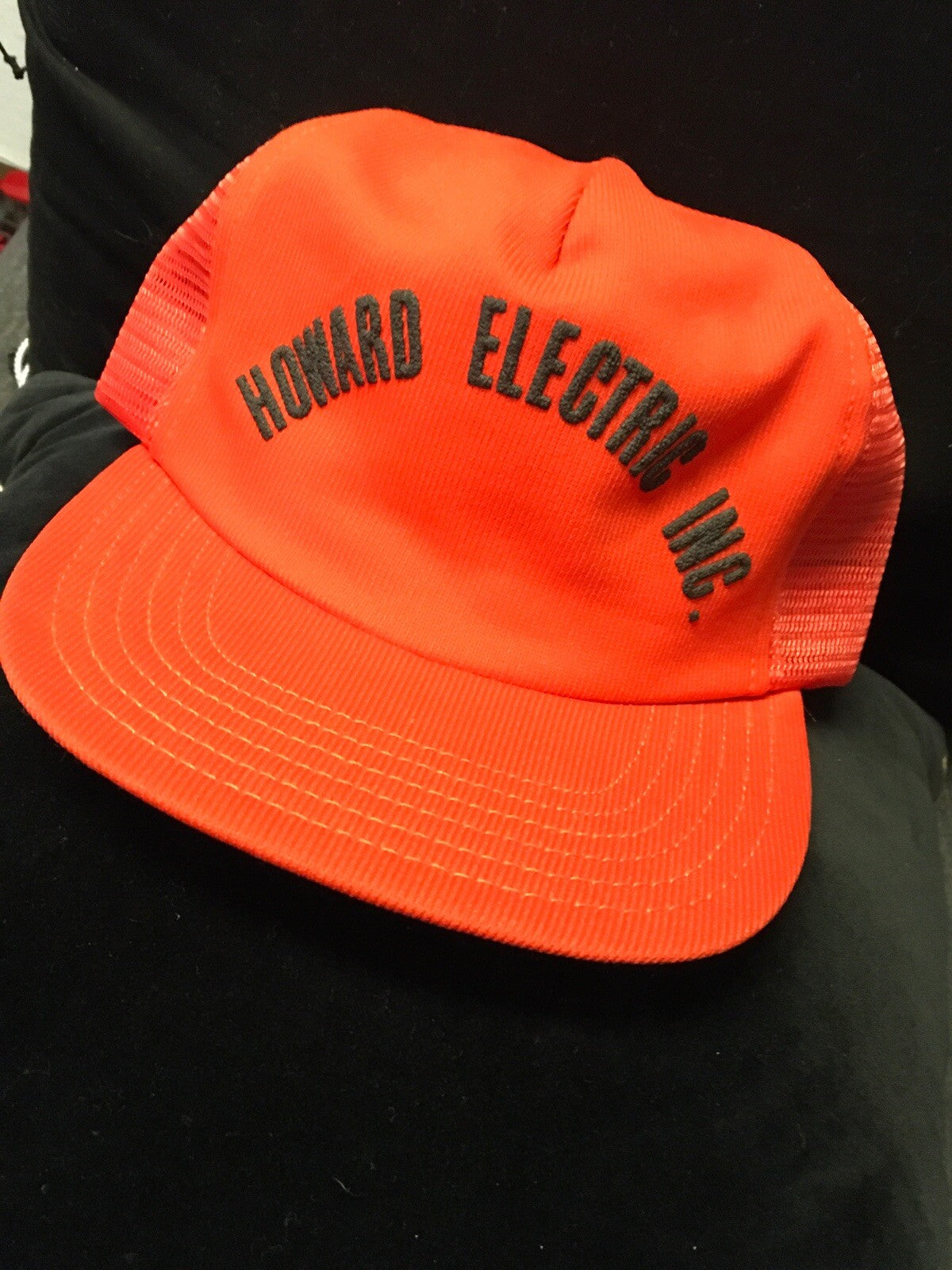Vintage Howars ELECTRIC INC. Truckers Snapback Hat Made In U.S.A. Orange Red0