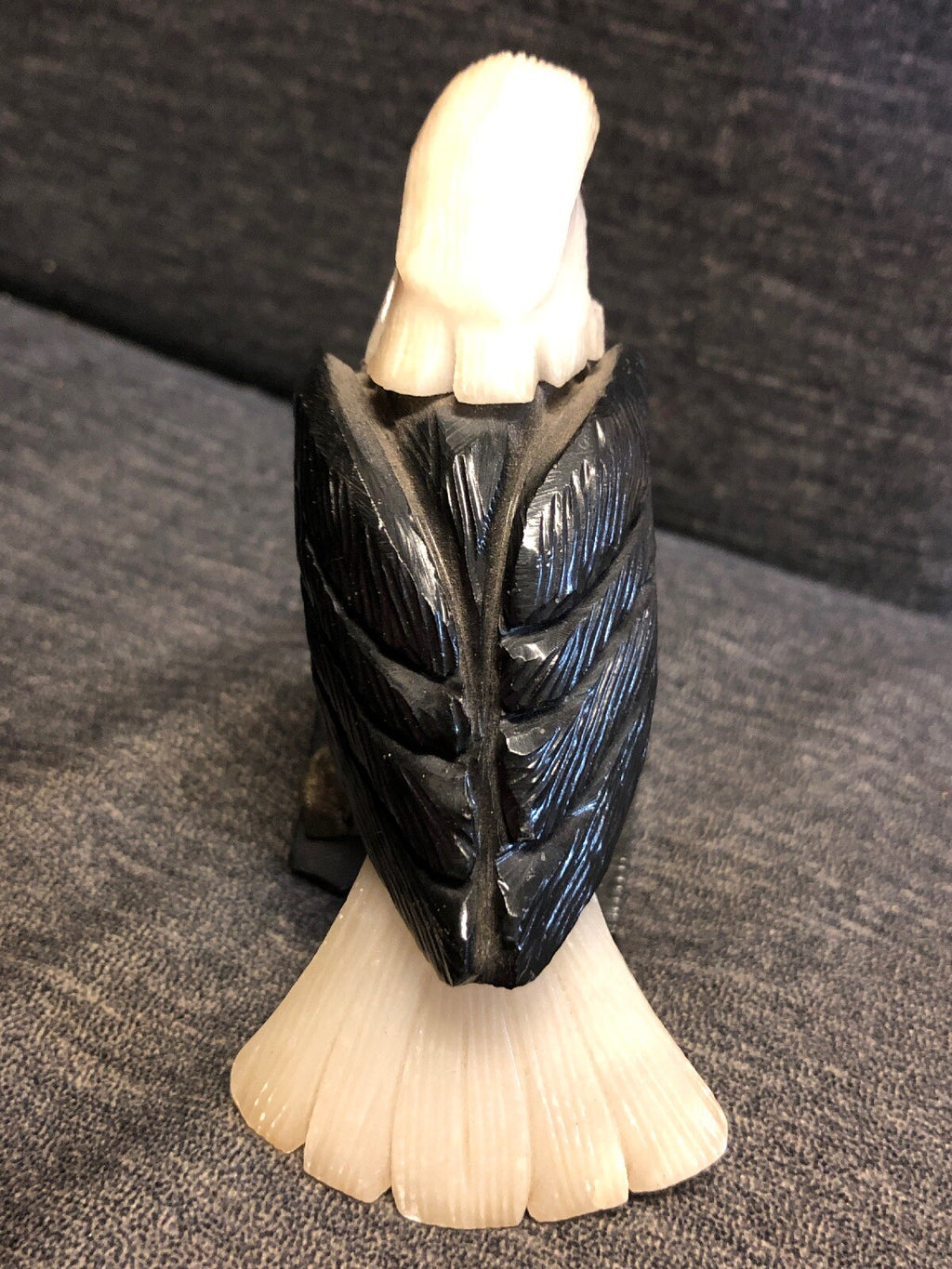 Black Onyx Snow Quartz Eagle Carved Bird Pyrite Crystal 3 1/2” Height, 4”W3