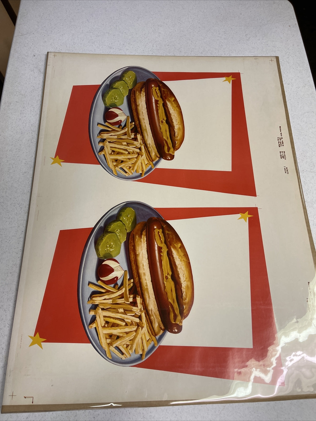 VINTAGE CARL'S JR. HARDEE'S Original Menu Artwork Lithograph Sign Display 19530