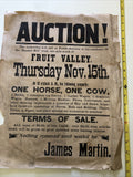 Vintage 1800s Rare Auction Notice poster signs-1 Horse 1 Cow Wagon James Martin0