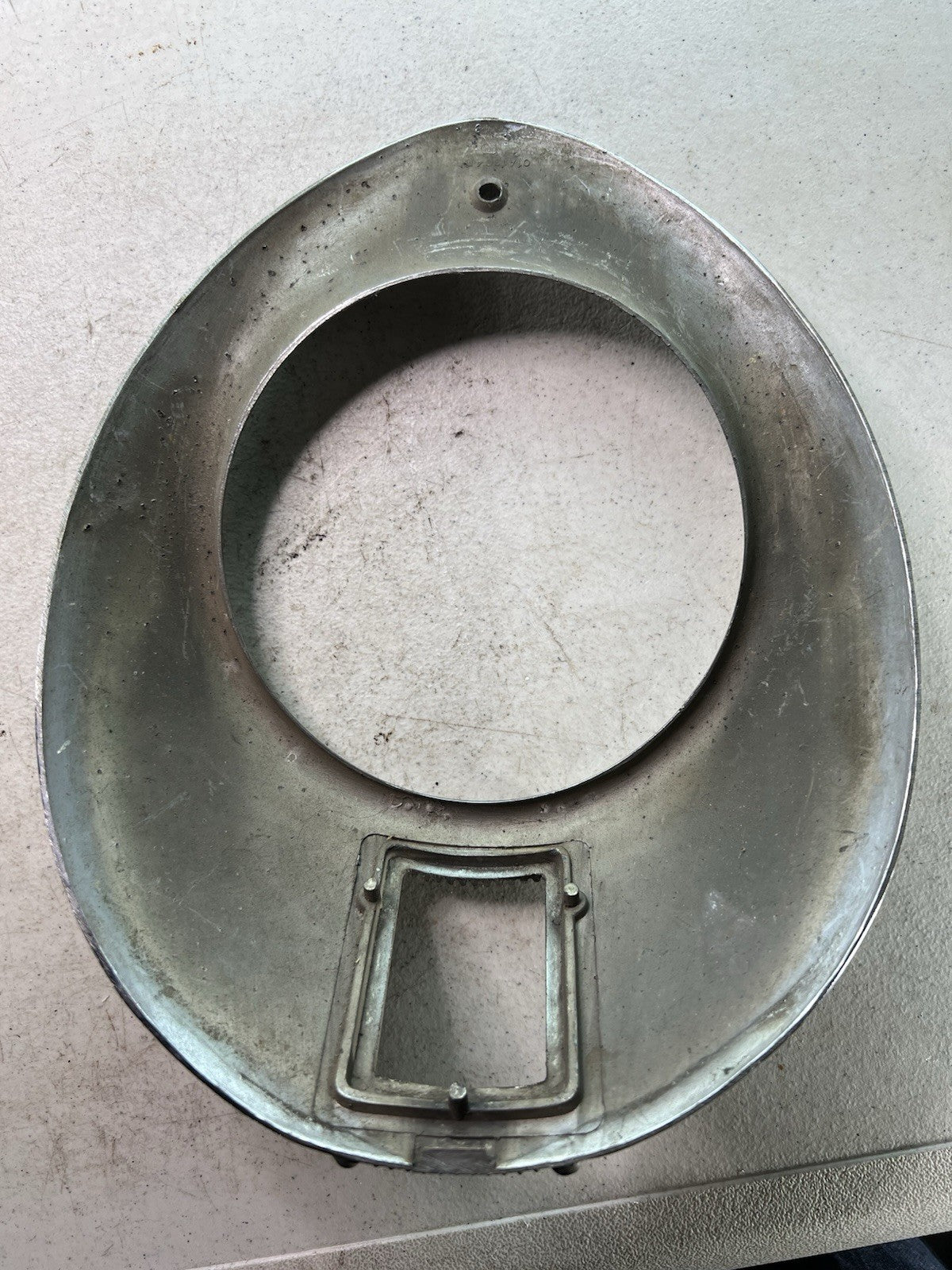 Vintage Aluminum Headlight Bezel with Ribbed Vent Slot — Possibly Military2