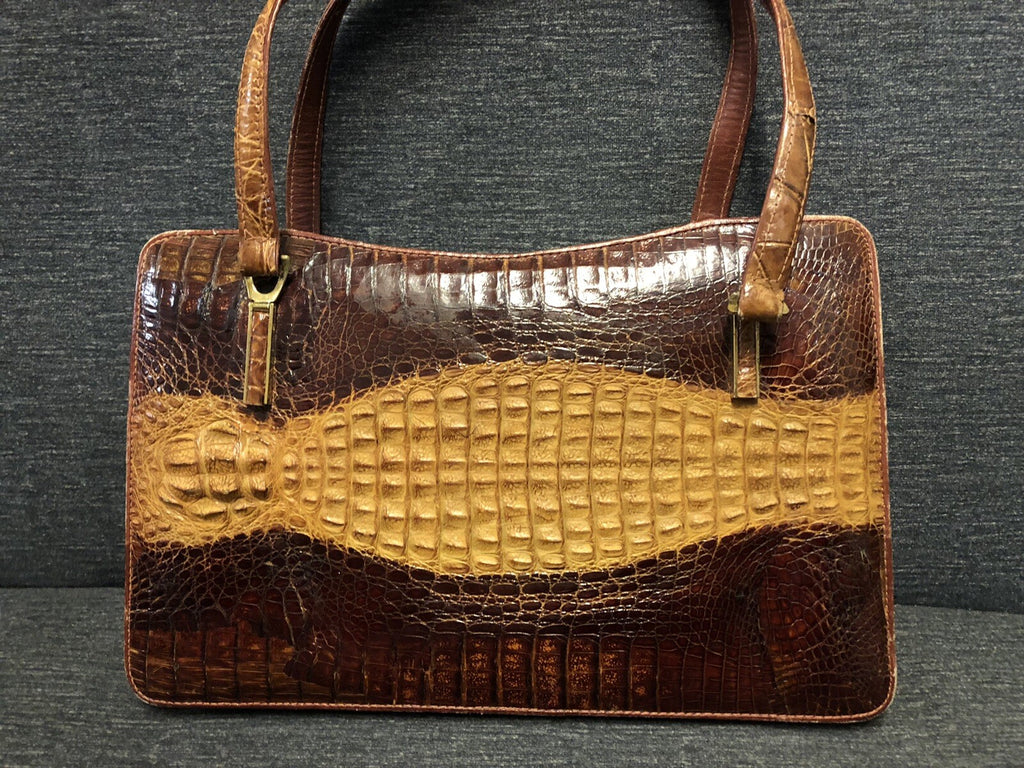 Unique Vintage Crocodile Handbag Purse Antique0