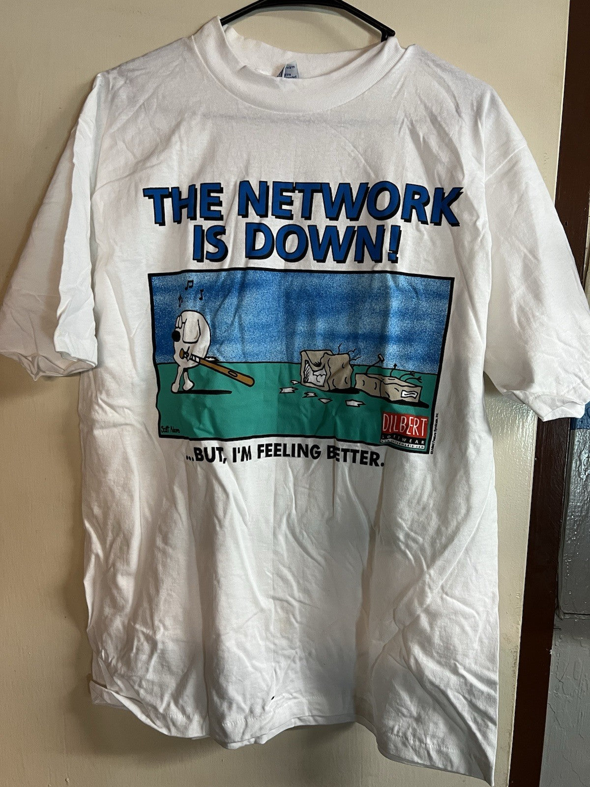Vintage Dilbert "The Network Is Down" Comic T-Shirt - AllSport Size L 440