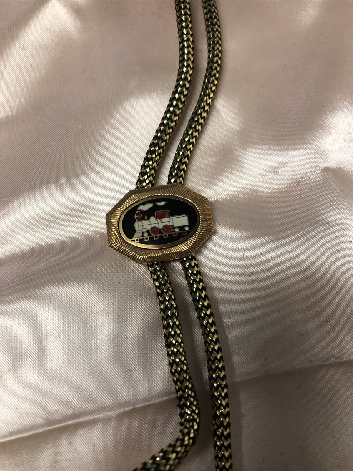 Vintage Gold/Black Bolo Tie Train Pendant1