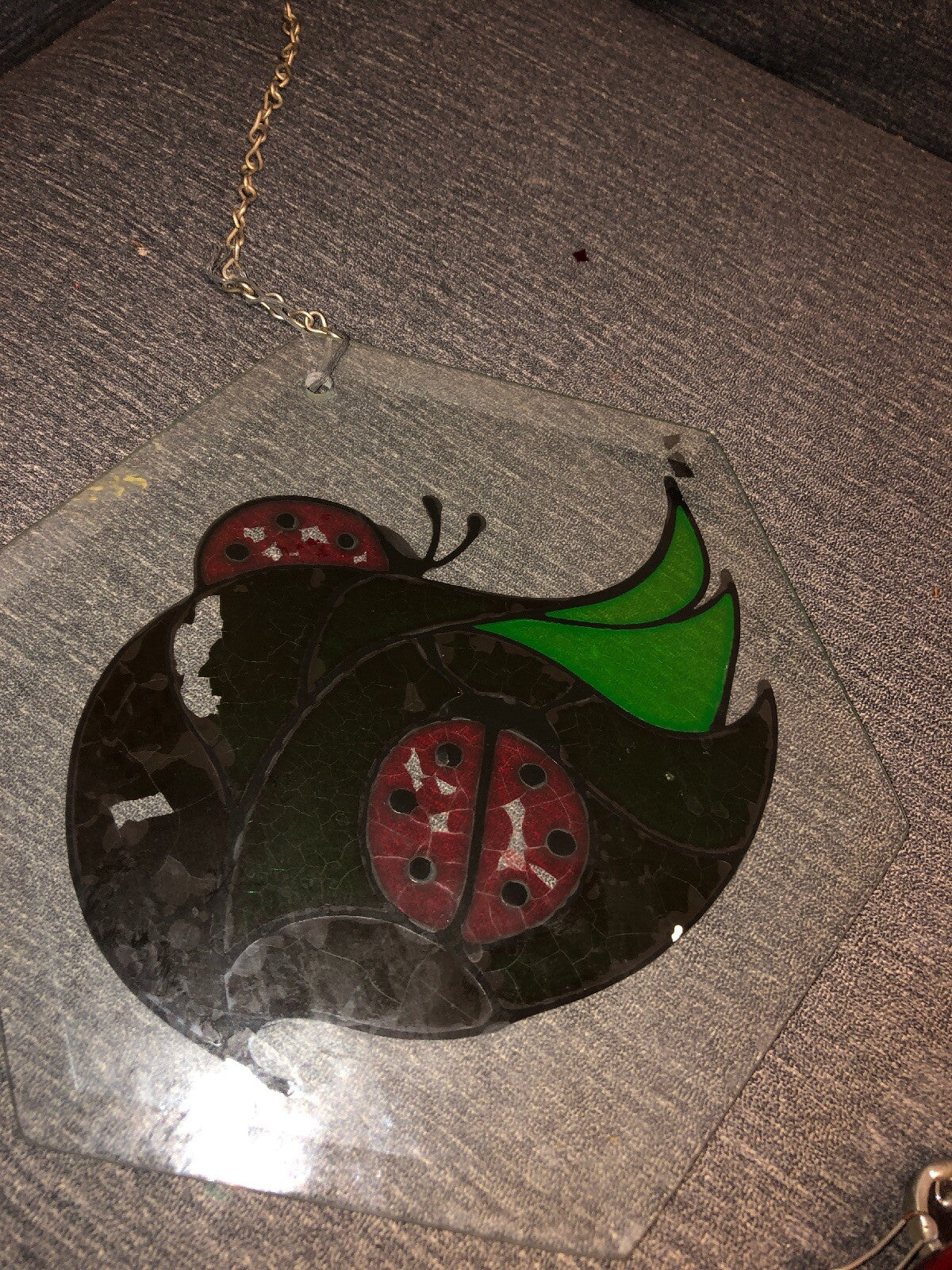 Contemporary Fused Art Glass  Hanging Plaque  Ladybugs 8” All Around3