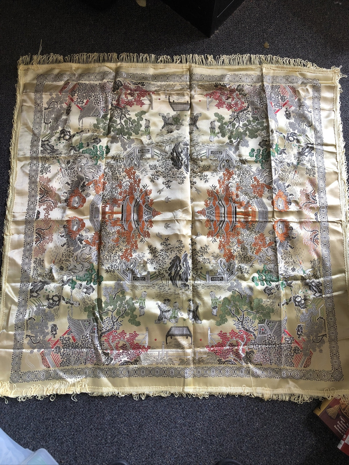 Vintage Double Sided Chinese Silk Brocade 37”x37”1