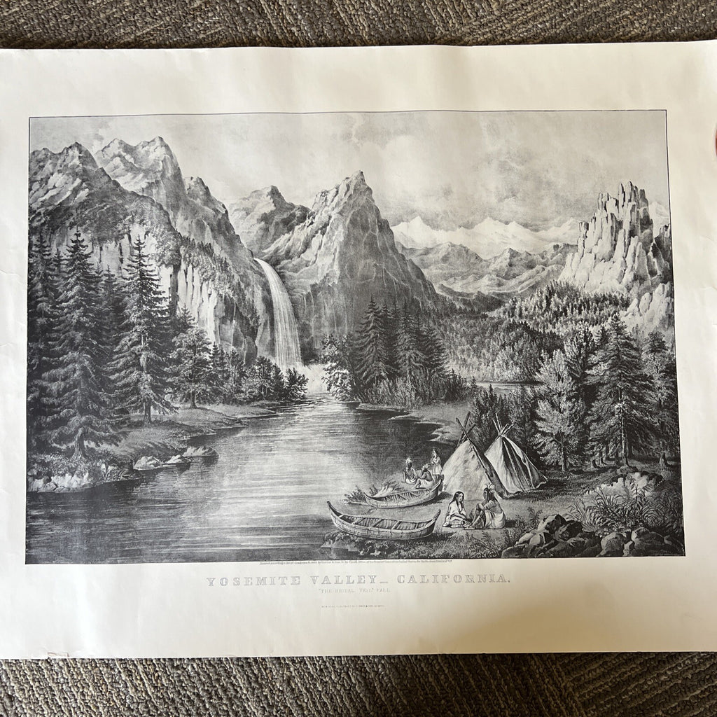 Vintage Yosemite Valley “The Bridal Veil” Fall  Black and White Poster 0