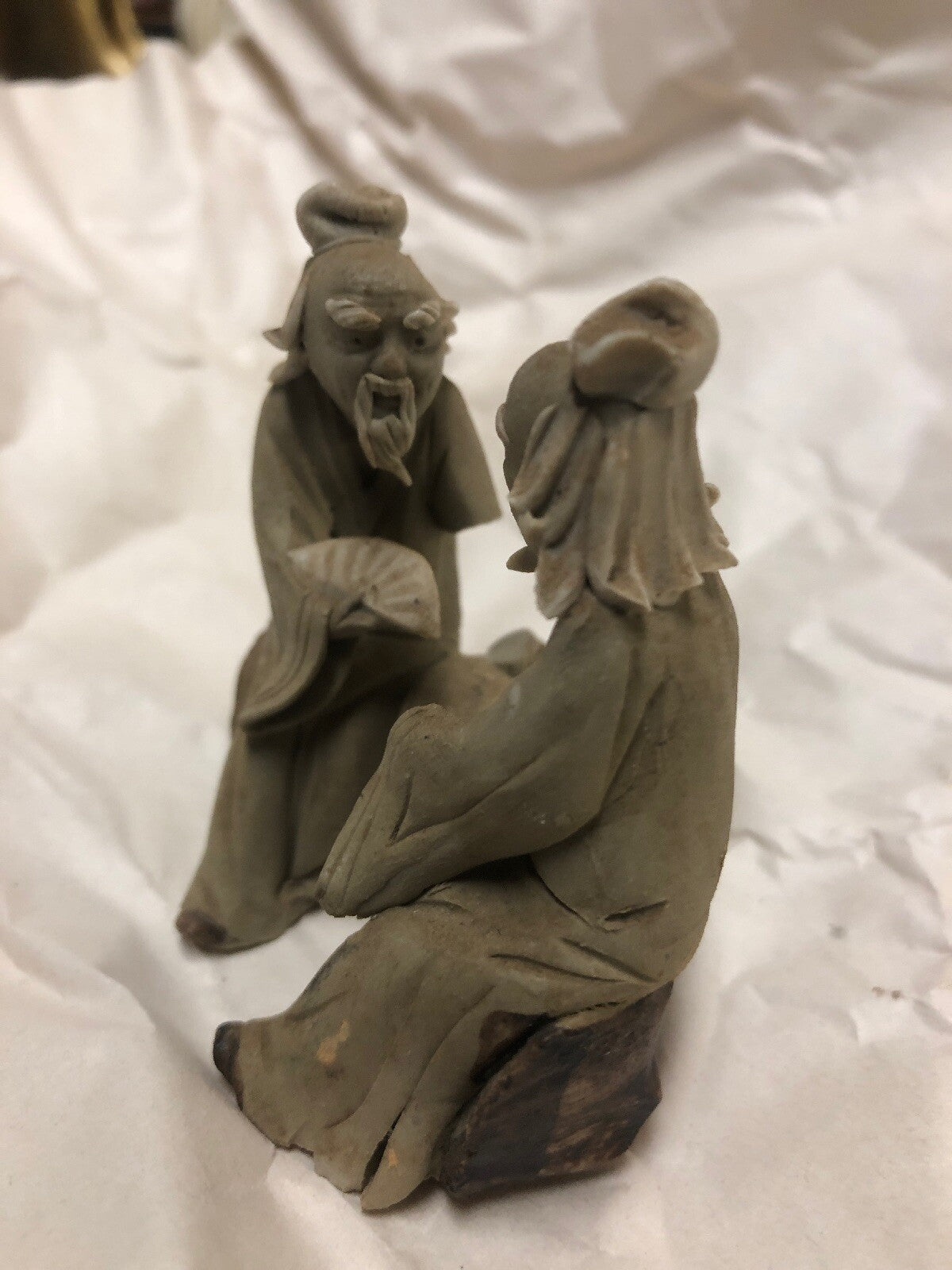 2 Lot Vintage Mudman Chinese Pottery Figurine Statue Men Playing Chess Checkers6