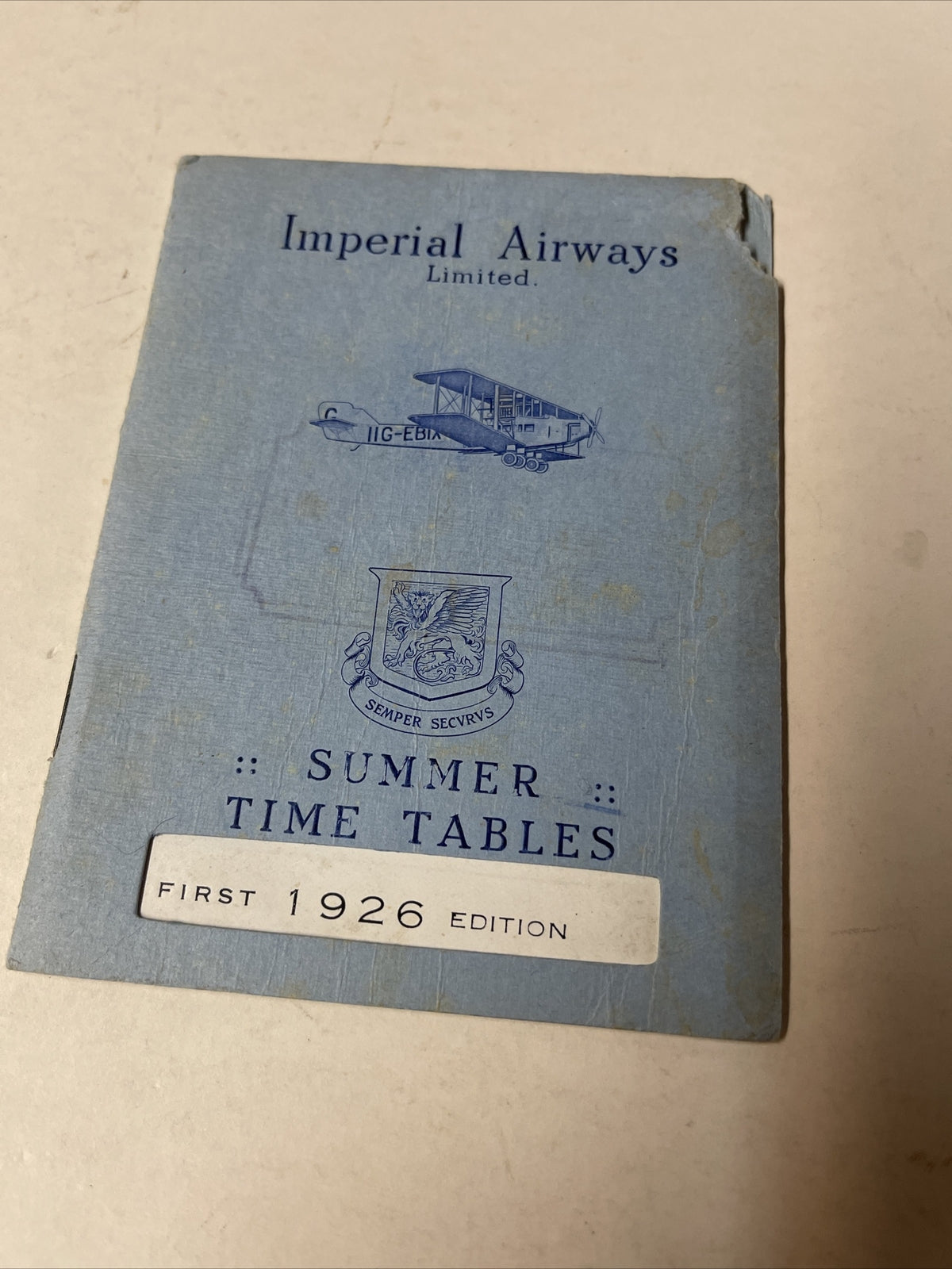 Imperial Airways 1926 AIRLINE TIMETABLE SCHEDULE Brochure flight Map0